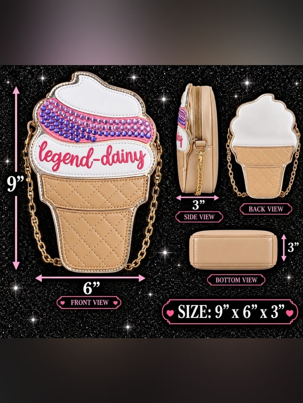 Ice Cream Cone Crossbody Bag - White & Tan